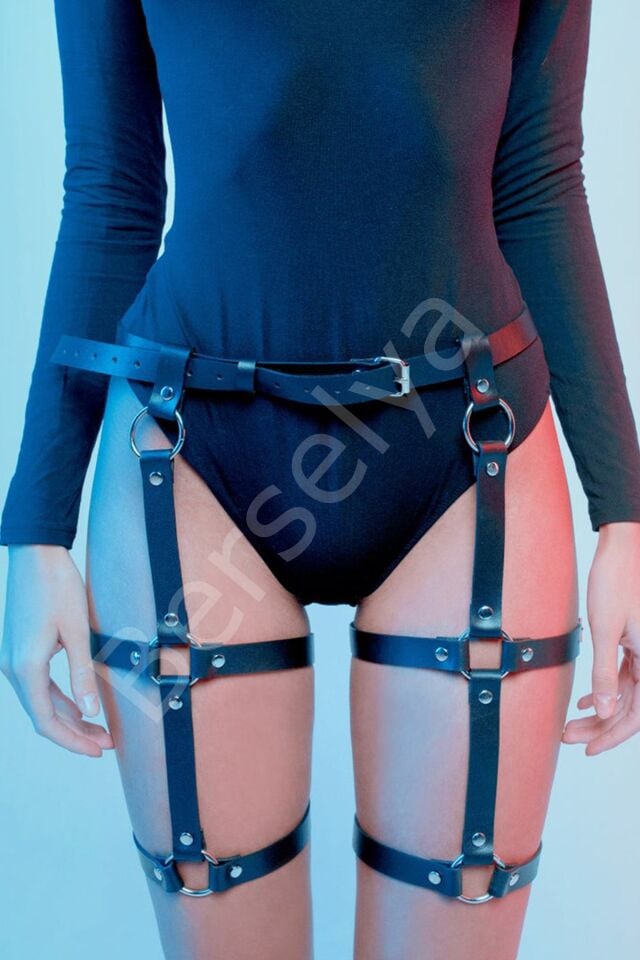 Çift Sıralı Halkalı Deri Fantazi Harness Jartiyer 1176