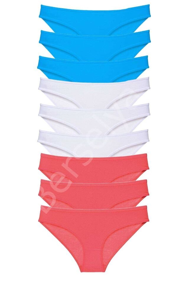 9 adet Süper Eko Set Likralı Kadın Slip Külot Fuşya Beyaz Mavi S