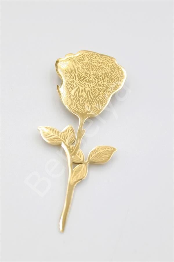 Çelik Gül Broş - Altın