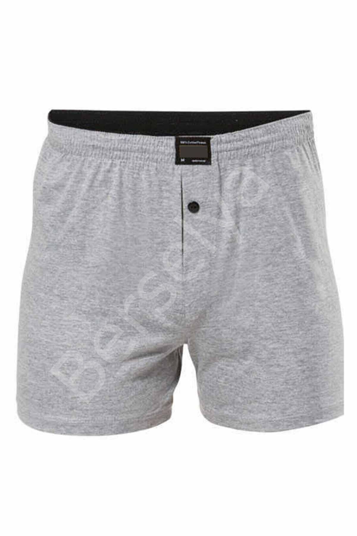 Düğmeli Pamuklu Erkek Penye Boxer Büyük Beden Gri - 1278A
