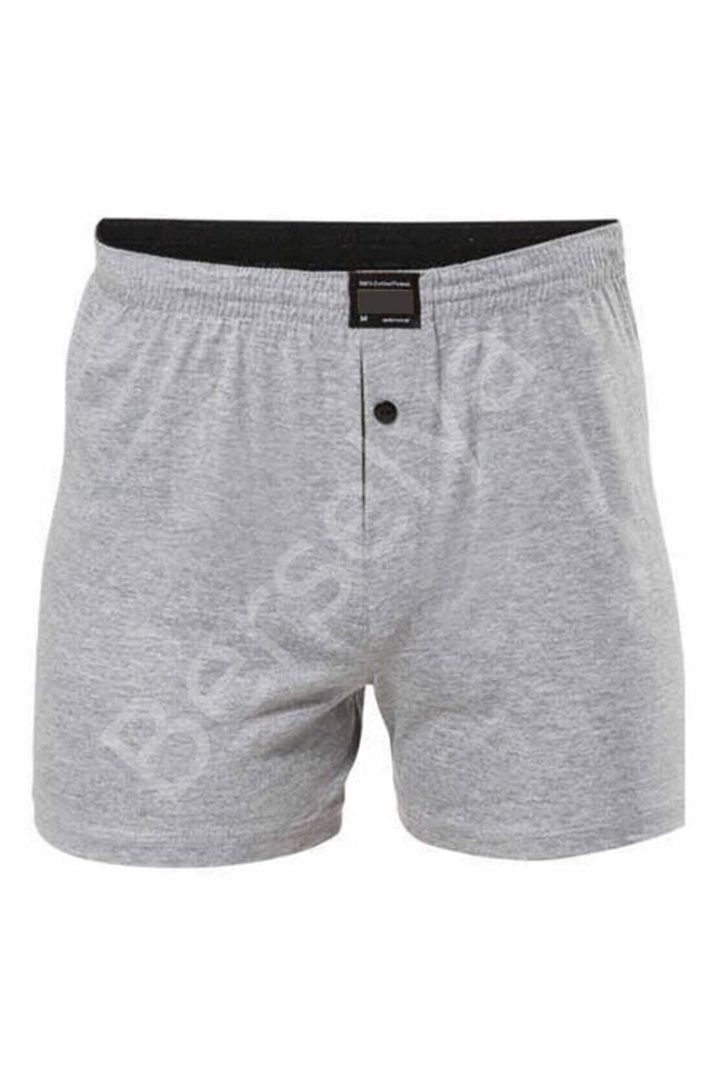 Düğmeli Pamuklu Erkek Penye Boxer Büyük Beden Gri - 1278A