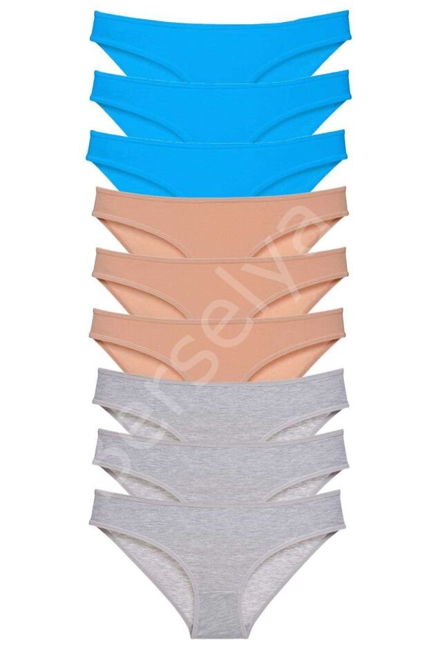 9 adet Süper Eko Set Likralı Kadın Slip Külot Ten Gri Mavi