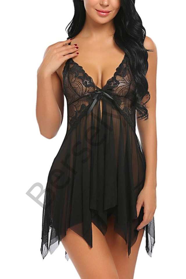 Seksi Siyah Tül Babydoll gecelik 15500