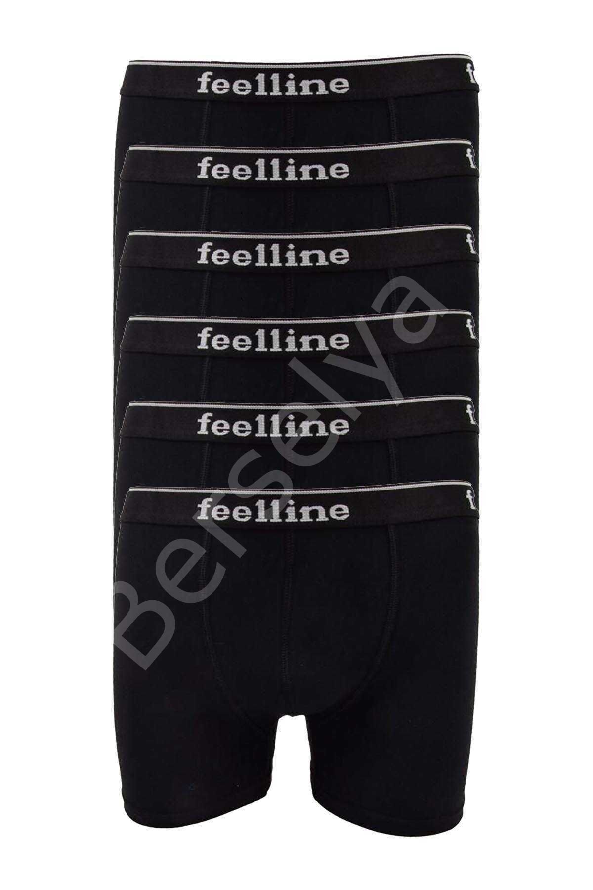 6 adet Feelline Siyah Pamuklu Doğal Likralı Erkek Boxer L