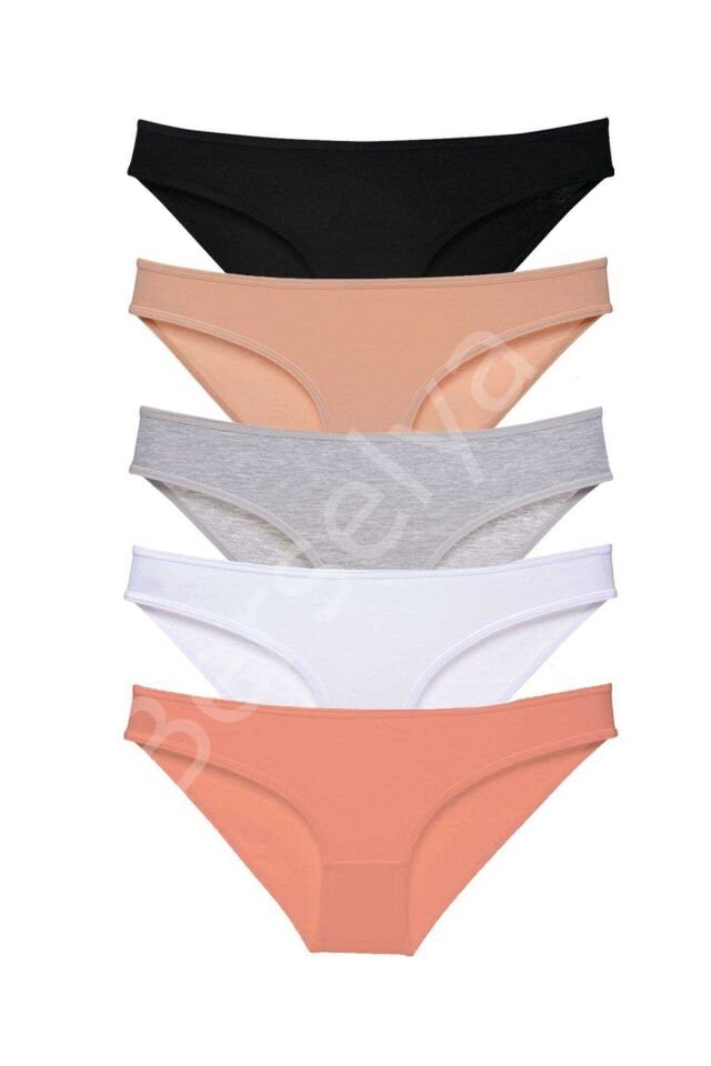 5 adet Süper Eko Set Likralı Kadın Slip Külot Siyah Ten Gri Beyaz Pudra XL