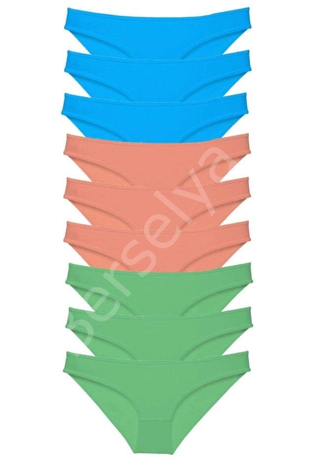 9 adet Süper Eko Set Likralı Kadın Slip Külot Pudra Yeşil Mavi