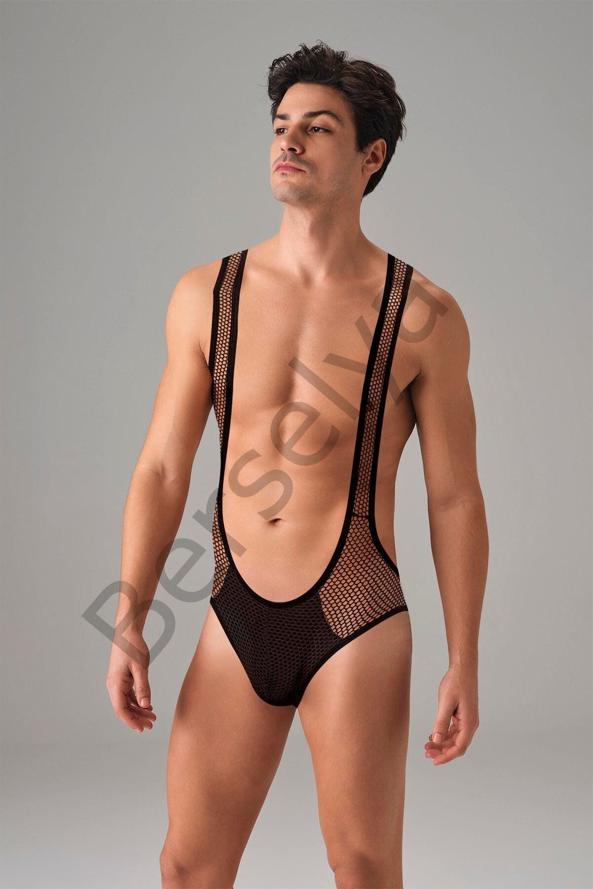 Siyah Erkek  File Kumaş Askılı Jockstrap Body 3053