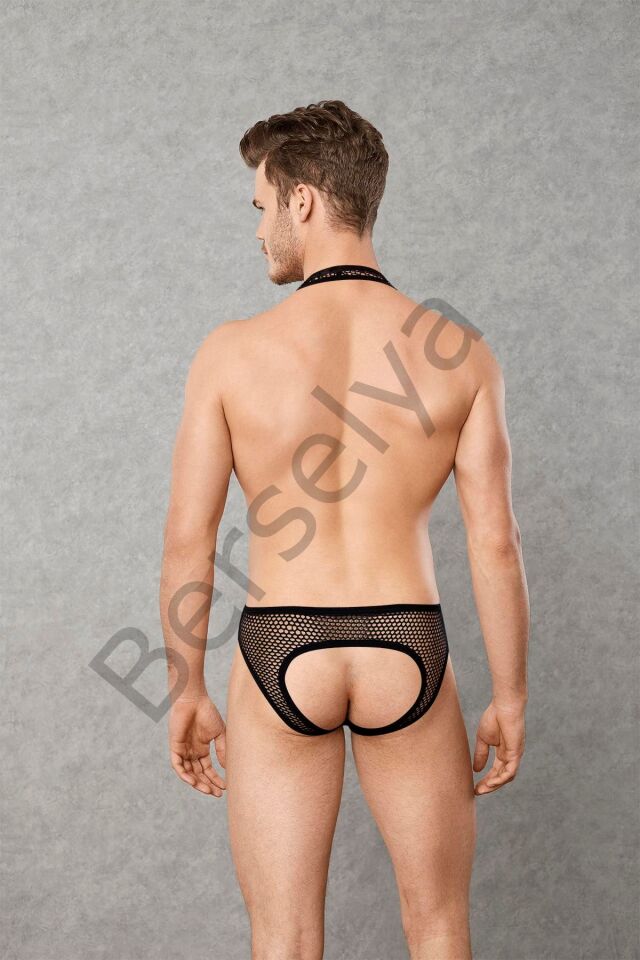 Siyah Erkek  File Kumaş Askılı Jockstrap Body 3053