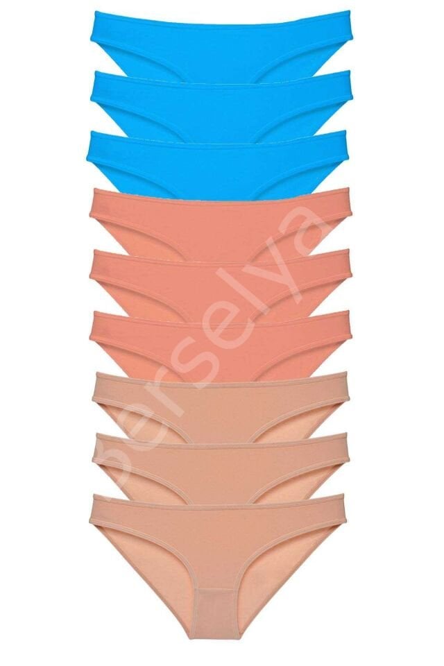 9 adet Süper Eko Set Likralı Kadın Slip Külot Pudra Ten Mavi