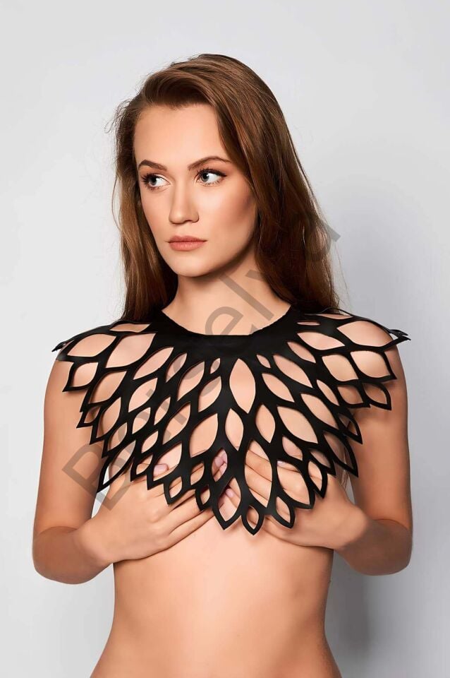 Damla Detaylı Şık Deri Harness Şal - Brf1407