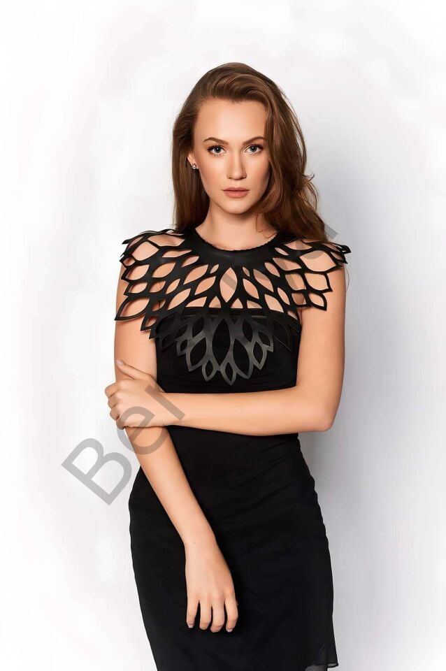 Damla Detaylı Şık Deri Harness Şal - Brf1407