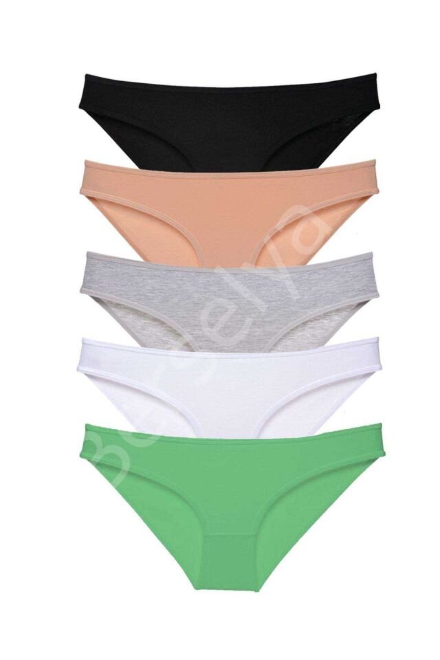 5 adet Süper Eko Set Likralı Kadın Slip Külot Siyah Ten Gri Beyaz Yeşil L