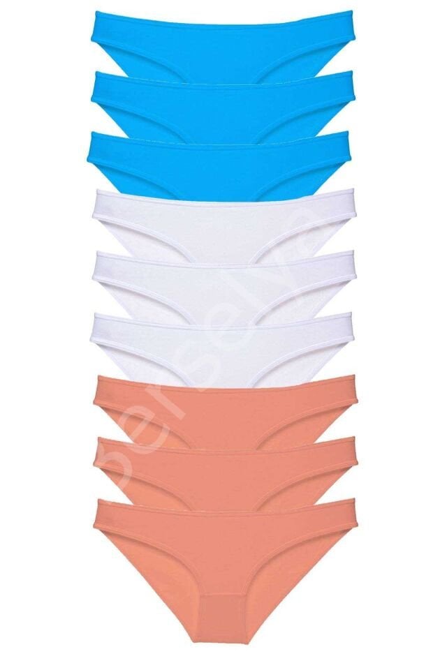 9 adet Süper Eko Set Likralı Kadın Slip Külot Pudra Beyaz Mavi