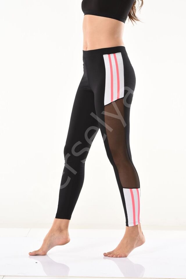 Transparan Detaylı Şeritli Kadın Tayt 0584