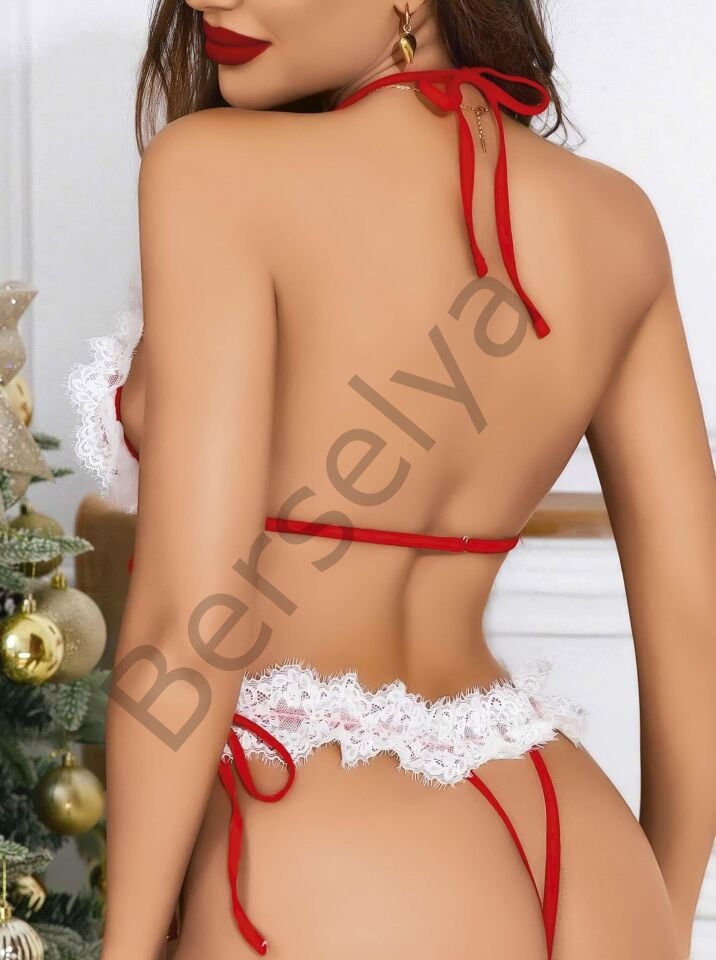Kadın Kırmızı Yılbaşı Babydoll Sexy Kostüm 8011