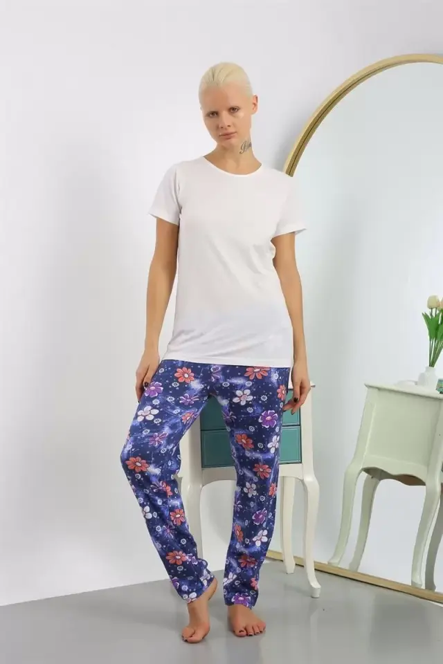 Kadın Pamuklu Alt Pijama Lacivert