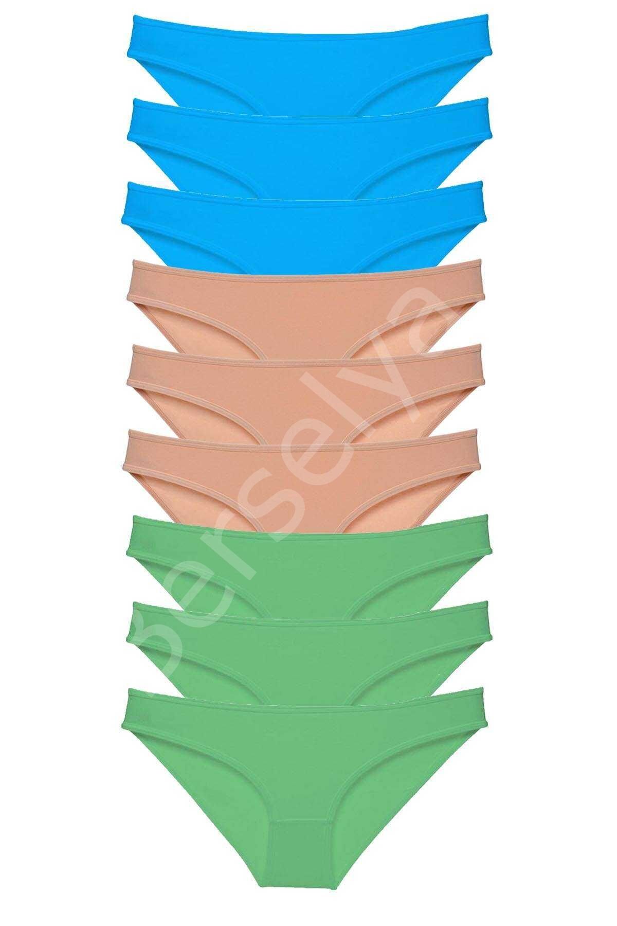 9 adet Süper Eko Set Likralı Kadın Slip Külot Yeşil Ten Mavi