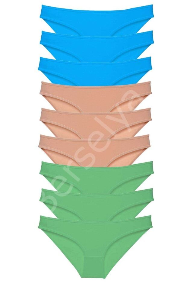9 adet Süper Eko Set Likralı Kadın Slip Külot Yeşil Ten Mavi