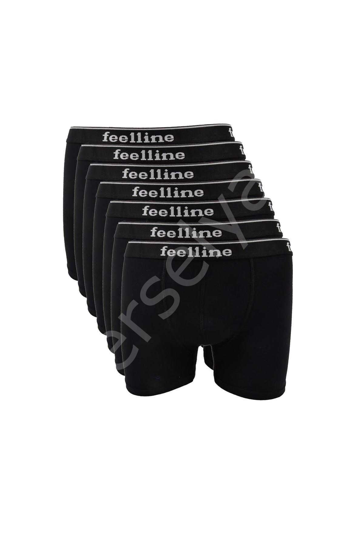 7 adet Feelline Siyah Pamuklu Doğal Likralı Erkek Boxer M