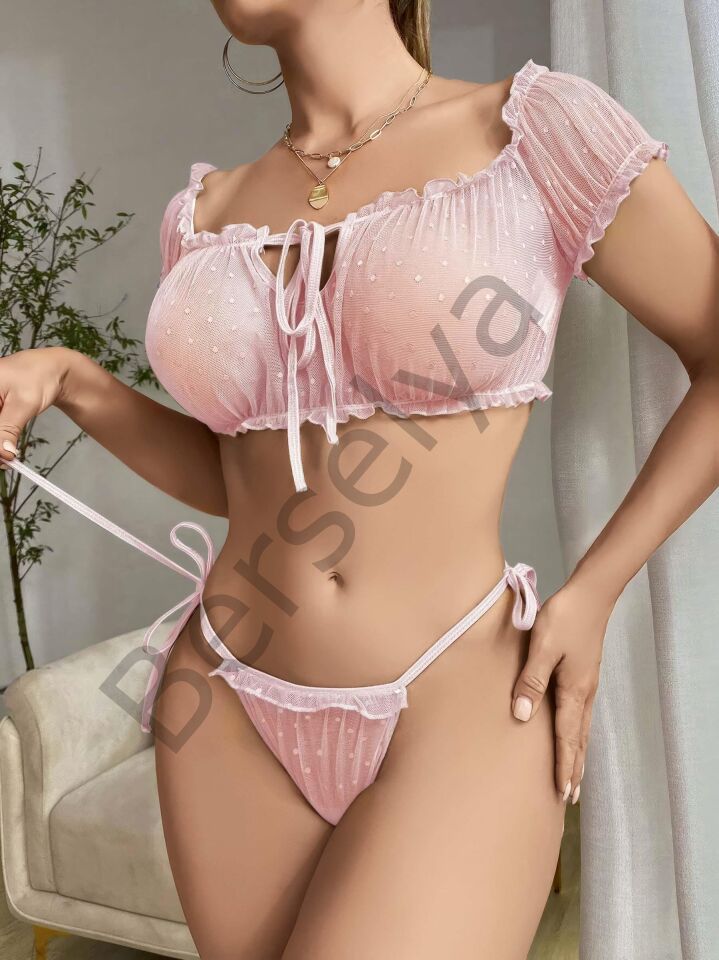 Kadın Pembe Bustiyer Külot Sexy Kostüm 8013