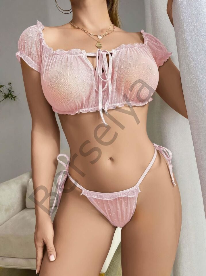 Kadın Pembe Bustiyer Külot Sexy Kostüm 8013