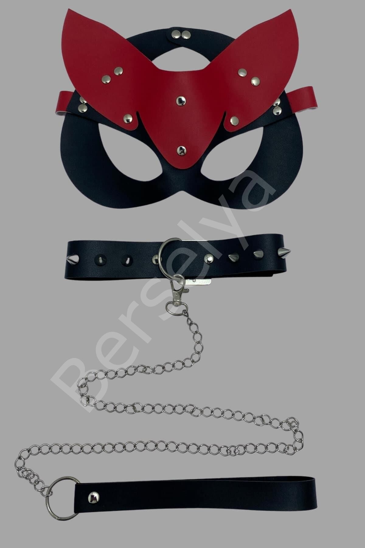 Siyah Harness Fantezi Aksesuar Suni Deri Zincirli Tasma Ve Maske 800270