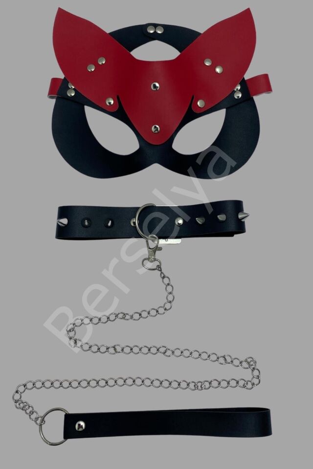 Siyah Harness Fantezi Aksesuar Suni Deri Zincirli Tasma Ve Maske 800270