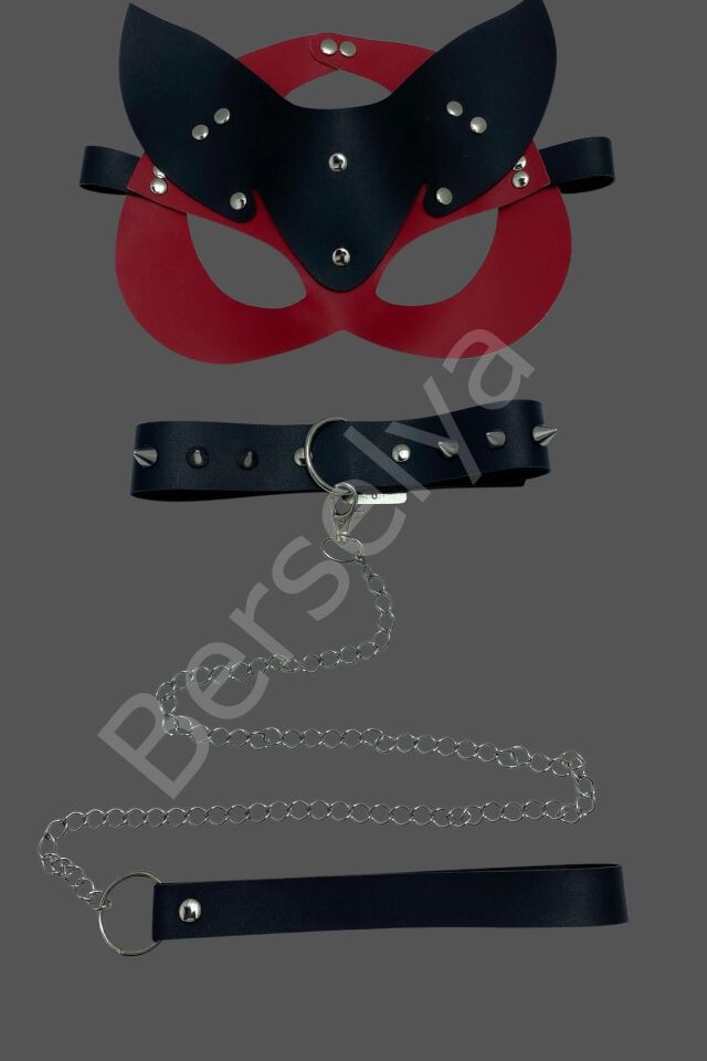 Siyah Harness Fantezi Aksesuar Suni Deri Zincirli Tasma Ve Maske 800270