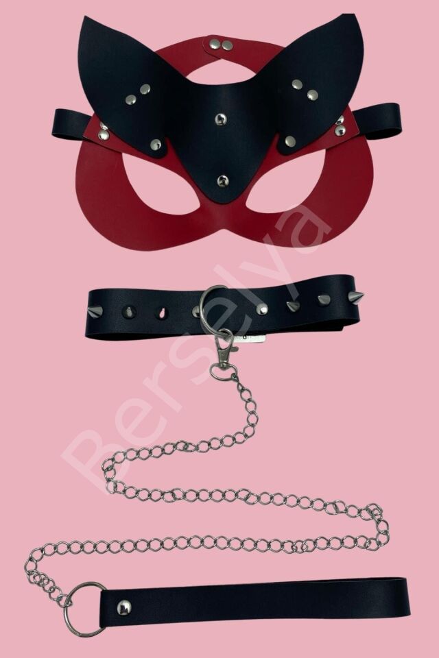 Siyah Harness Fantezi Aksesuar Suni Deri Zincirli Tasma Ve Maske 800270