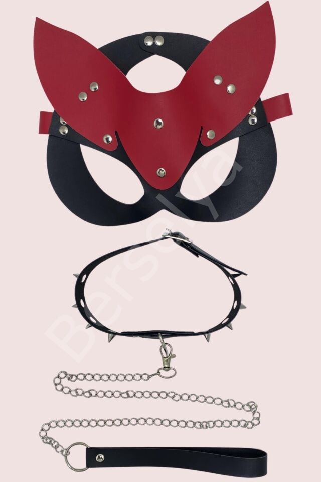 Siyah Harness Fantezi Aksesuar Suni Deri Zincirli Tasma Ve Maske 800270