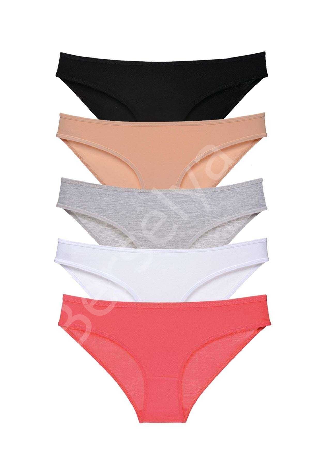5 adet Süper Eko Set Likralı Kadın Slip Külot Siyah Ten Gri Beyaz Fuşya XL