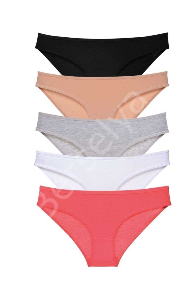 5 adet Süper Eko Set Likralı Kadın Slip Külot Siyah Ten Gri Beyaz Fuşya XL