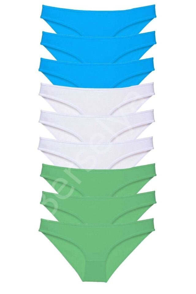 9 adet Süper Eko Set Likralı Kadın Slip Külot Yeşil Beyaz Mavi