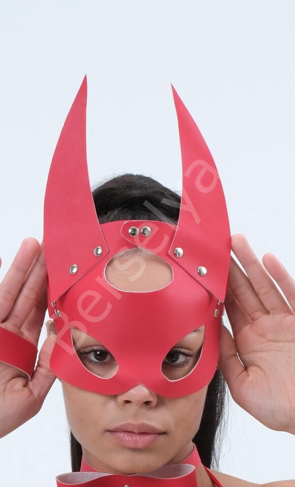 Siyah Harness Fantezi Aksesuar Suni Deri Kırmızı Maske 800431