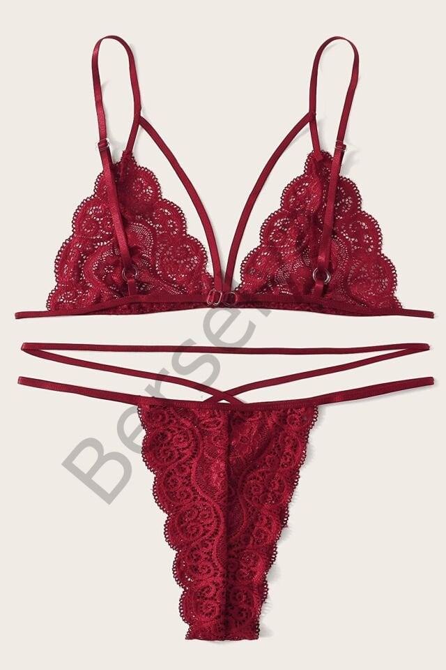 Kadın Bordo Dantel Sütyen Külot Takımı
