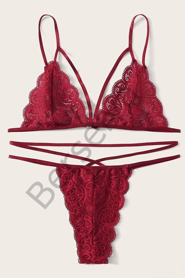 Kadın Bordo Dantel Sütyen Külot Takımı
