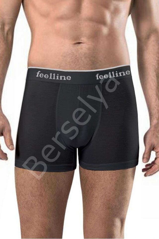 7 adet Feelline Siyah Pamuklu Doğal Likralı Erkek Boxer XXL