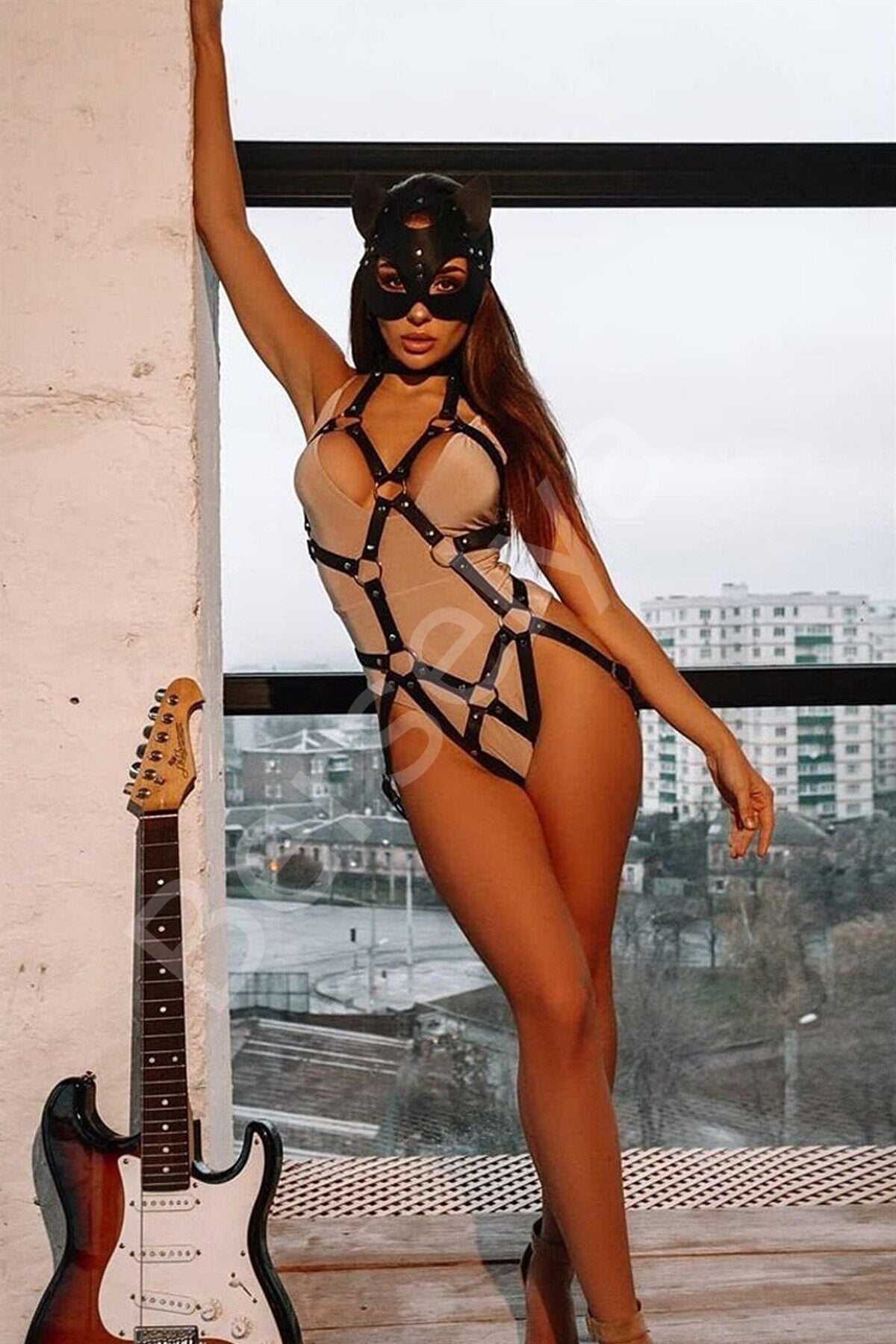 Pamuktenim Fantezi Body Harness Maske Takımı