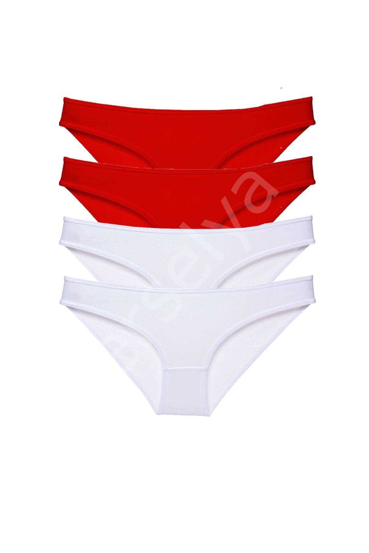 4 Adet Süper Eko Set Likralı Kadın Slip Külot Kırmızı Beyaz