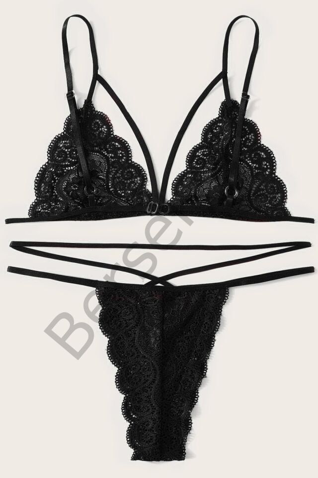 Kadın Siyah Dantel Sütyen Külot Takımı
