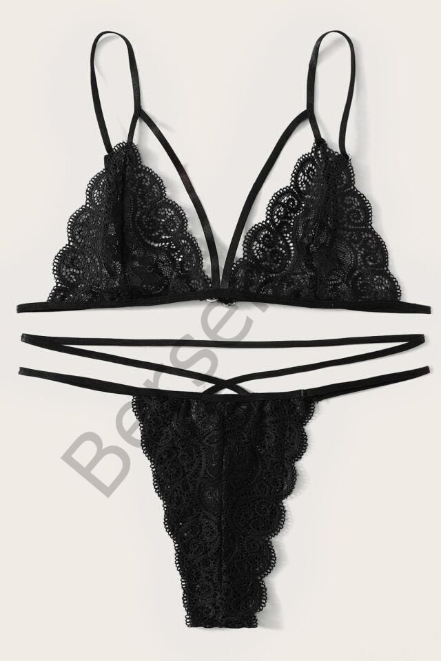Kadın Siyah Dantel Sütyen Külot Takımı