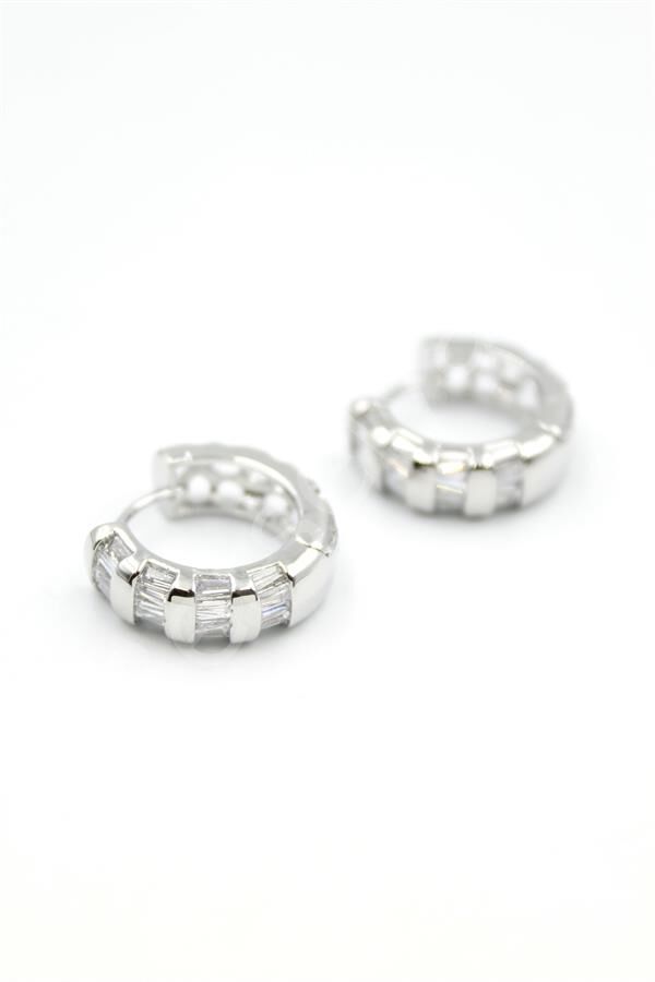 Taşlı Halka Küpe - Gümüş