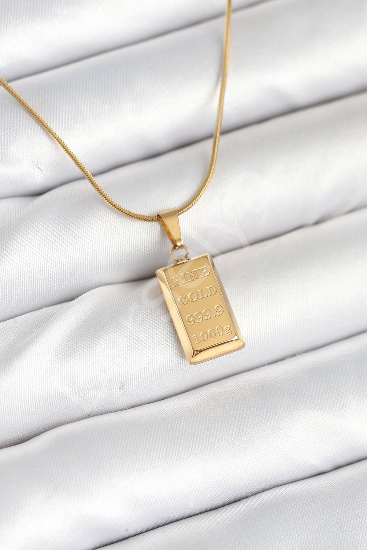 316L Çelik Gold Renk Külçe Altın Model Kolye