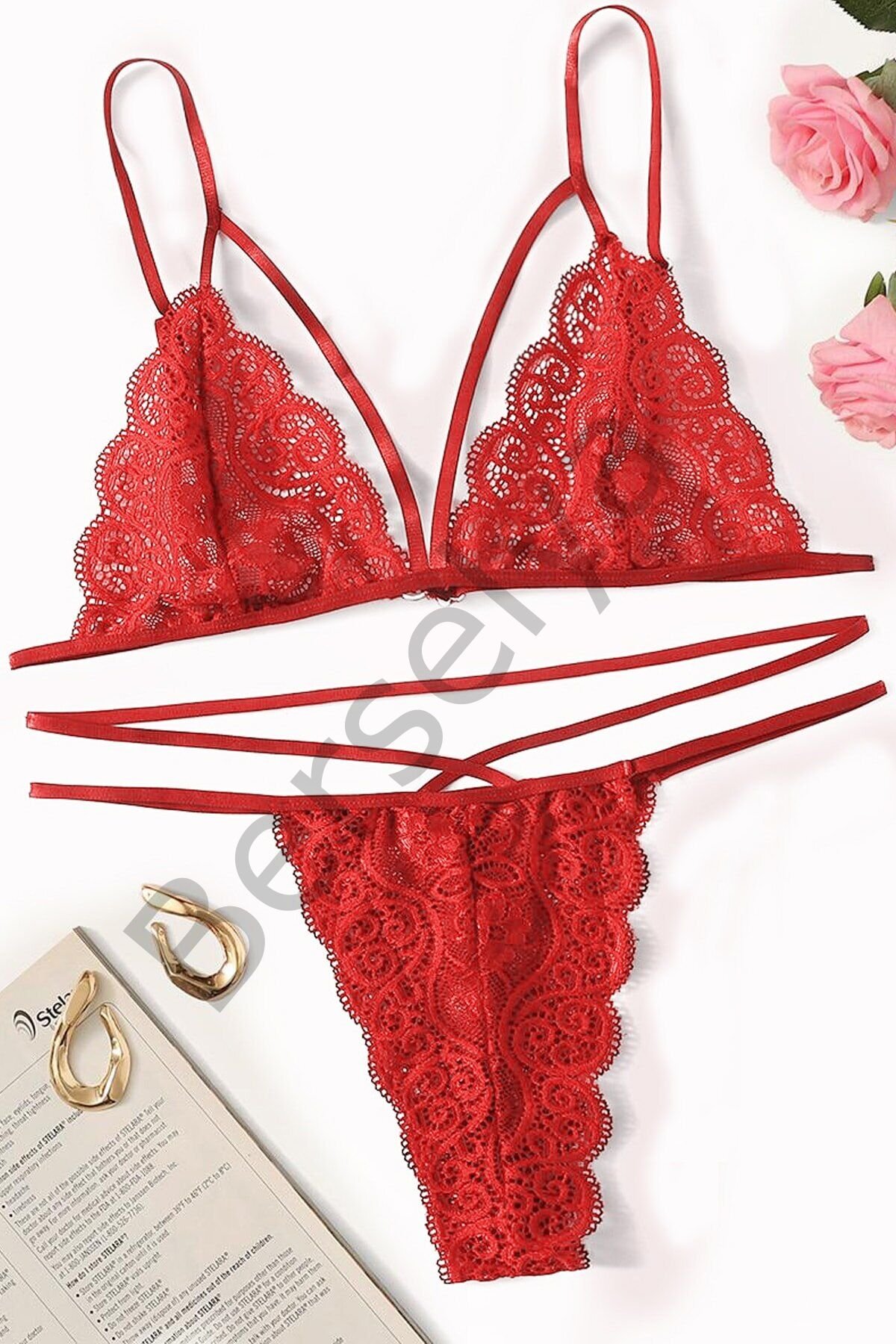 Kadın Kırmızı Dantel Sütyen Külot Takımı