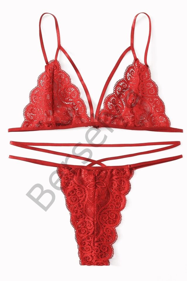 Kadın Kırmızı Dantel Sütyen Külot Takımı