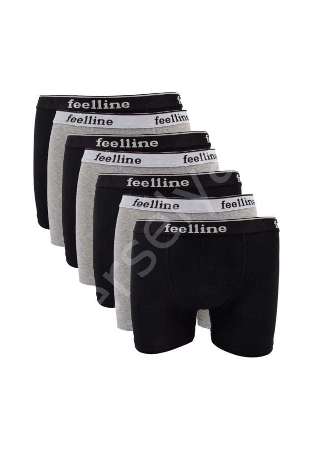 7 adet Feelline Siyah ve Gri Pamuklu Doğal Likralı Erkek Boxer XL