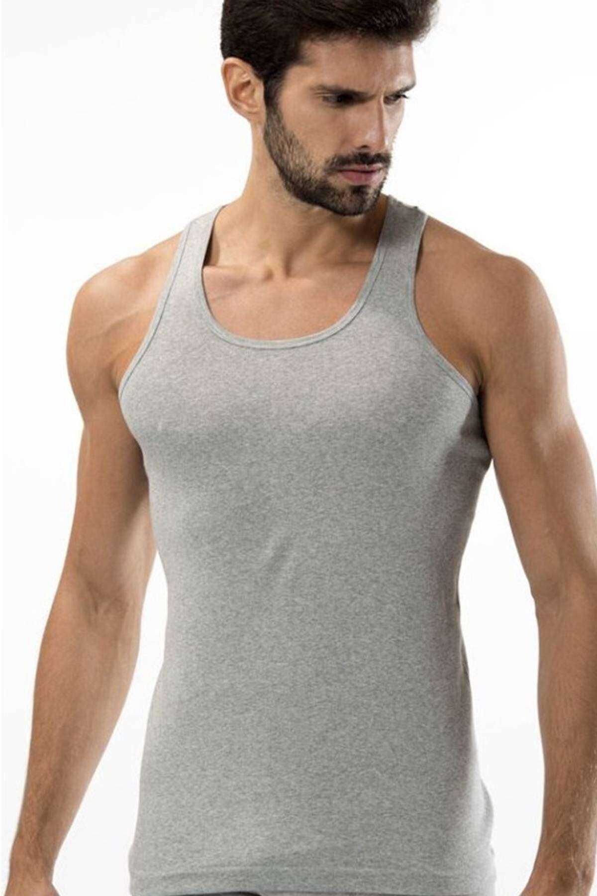3 adet Tutku Ribana Spor Erkek Beyaz Atlet 0118 L - GRİ