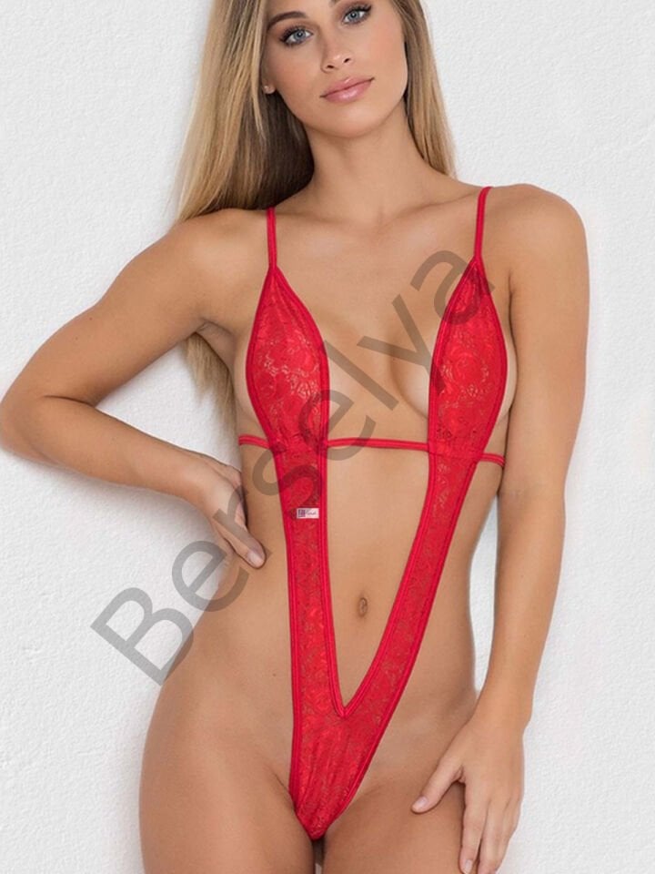 Büyük Beden Kadın Kırmızı Dantel Fantezi Gecelik Babydoll