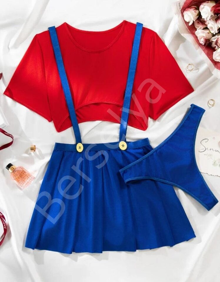 Mavi Kırmızı Fantezi Etekli Takım