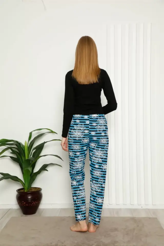 Kadın Pamuklu Alt Pijama Mavi